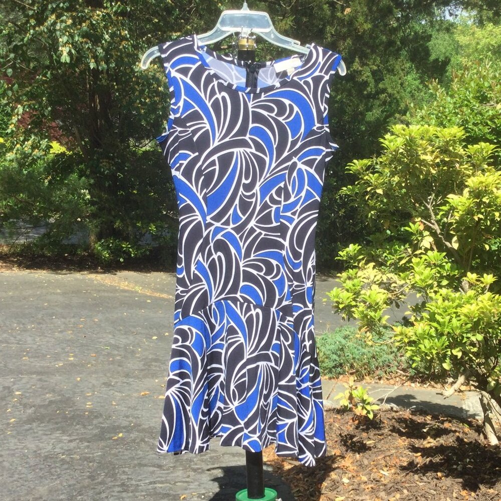 Michael Kors Blue Lower Waist Flare Midi Dress